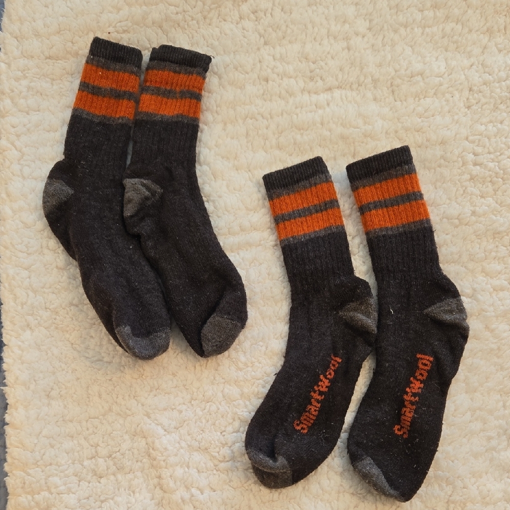 Smartwool Kid's Dark Gray Crew Socks with Orange Stripes